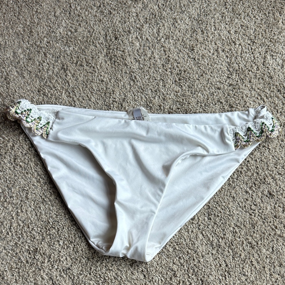 BECCA White Bikini Bottom with Green Accents